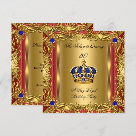 Prince of King Red Gold Royal Blue Crown Birthday Kaart (Voorkant / Achterkant)