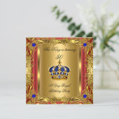 Prince of King Red Gold Royal Blue Crown Birthday Kaart (Staand voorkant)