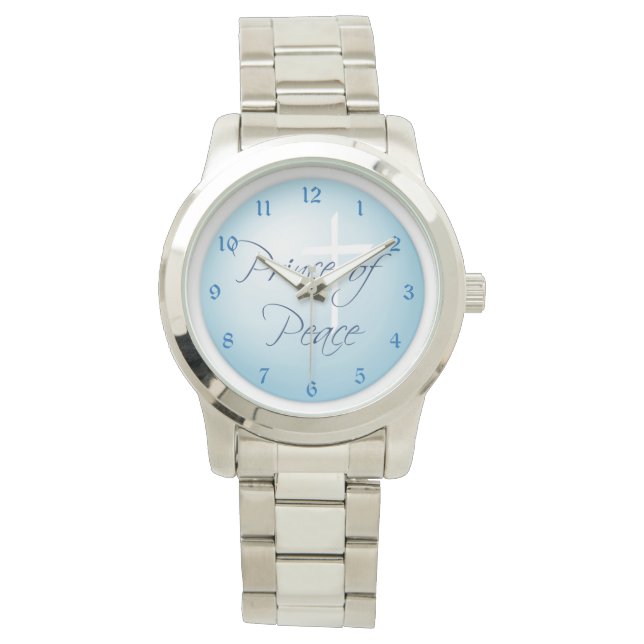 Prince of Peace Christelijk kruis op blauw Horloge (Voorkant)