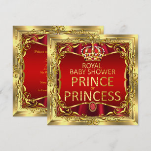 Prince of Princess Baby shower Red Gold Kaart