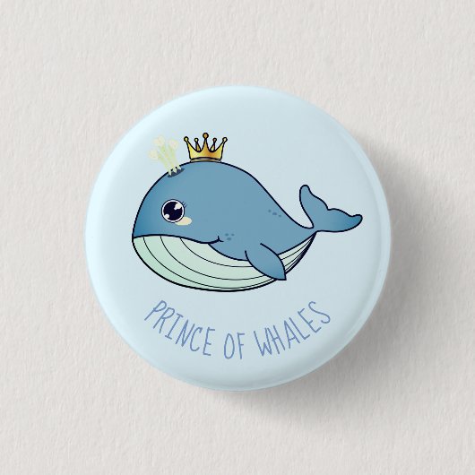 "Prince of Whales" kawaii whale Ronde Button 3,2 Cm (Voorkant)