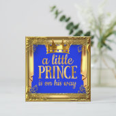 Prince on Way Baby shower Royal Blue Gold Kaart (Staand voorkant)