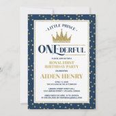 Prince ONEderful First Birthday Party Invitation Kaart (Voorkant)