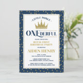 Prince ONEderful First Birthday Party Invitation Kaart (Staand voorkant)