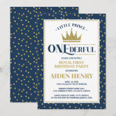 Prince ONEderful First Birthday Party Invitation Kaart (Voorkant / Achterkant)