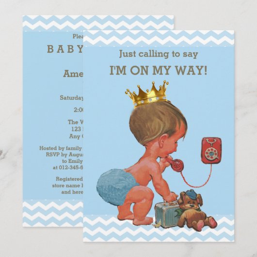 Prince op Telefoon Baby shower Chevrons Blue Kaart (Voorkant / Achterkant)