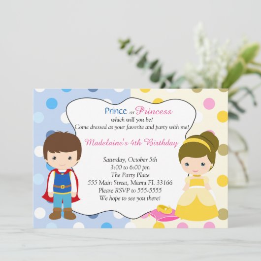Prince Princess Invitation Kinder Birhday Party Kaart (Staand voorkant)