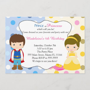 Prince Princess Invitation Kinder Birhday Party Kaart