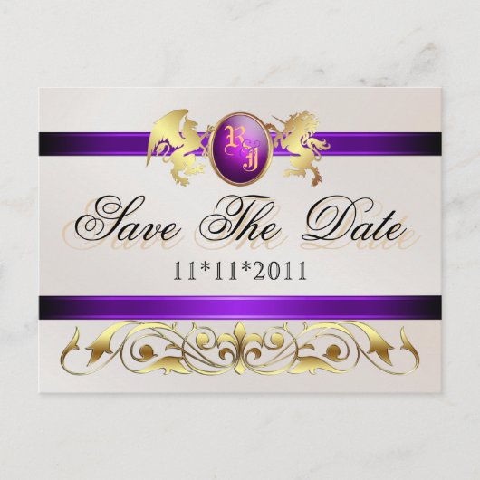 Prince & Princess Paarse Save The Date Briefkaart (Voorkant)