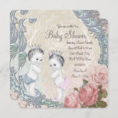 Prince & Princess Twin Baby shower Kaart (Voorkant / Achterkant)