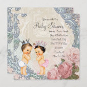 Prince & Princess Twin Baby shower Kaart (Voorkant / Achterkant)