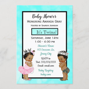 Prince & Princess Twins Baby shower Kaart