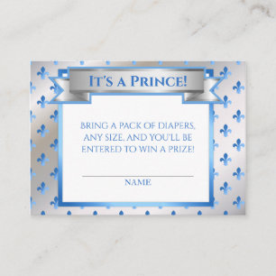Prince Royal Baby Blau Zilver Fleur Luier Raffle Informatiekaartje