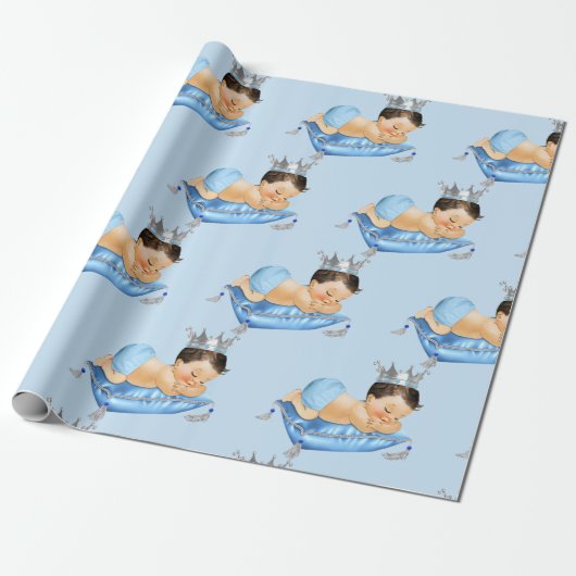 Prince Royal Baby Blue & Silver Pillow Boy Cadeaupapier (Uitgerold)