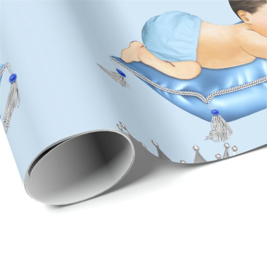 Prince Royal Baby Blue & Silver Pillow Boy Cadeaupapier (Rol Hoek)