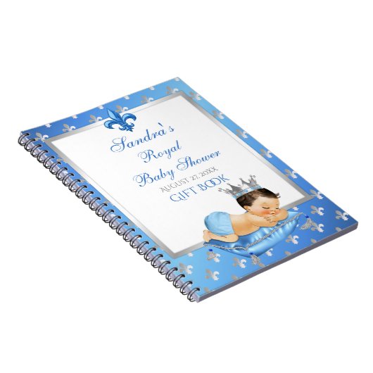 Prince Royal Baby Blue & Silver Pillow Gift Guest Notitieboek (Rechterzijde)
