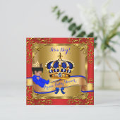 Prince Royal Baby shower Boy Red Blue Gold 4 Kaart (Staand voorkant)