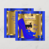 Prince Royal Baby shower Cute Boy Blue Shoe 3 Kaart (Voorkant / Achterkant)