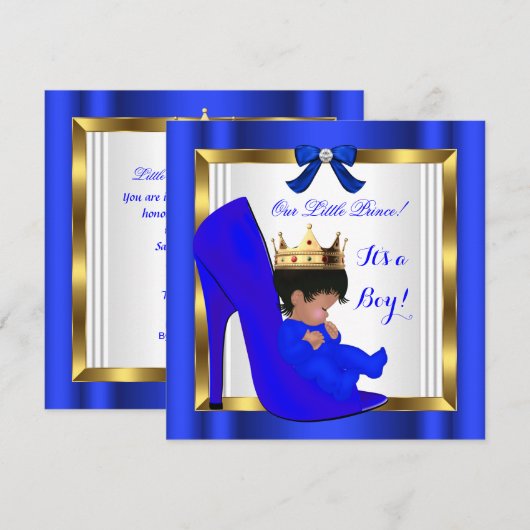 Prince Royal Baby shower Cute Boy Blue Shoe Kaart (Voorkant / Achterkant)