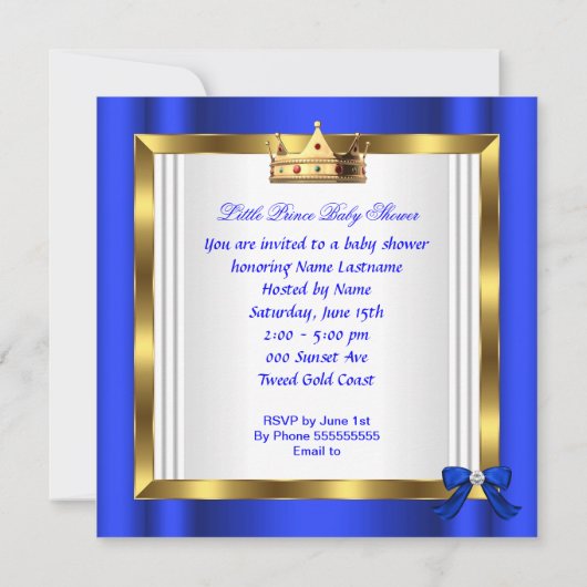 Prince Royal Baby shower Cute Boy Blue Shoe Kaart (Achterkant)
