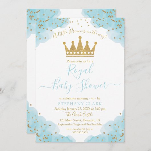 Prince Royal Baby shower waterverf Uitnodiging (Voorkant / Achterkant)