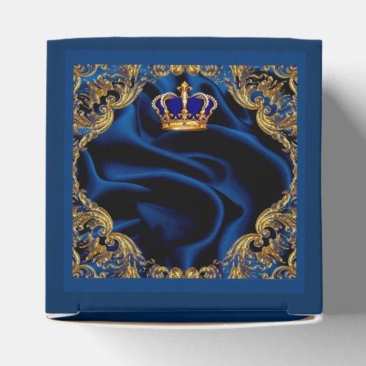 Prince Royal blauw en goud kroon en zijde Bedankdoosjes (Bovenkant)