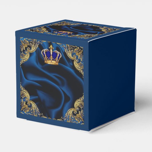 Prince Royal blauw en goud kroon en zijde Bedankdoosjes (Achterkant)