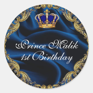 Prince Royal blauw en goud kroon en zijde Ronde Sticker