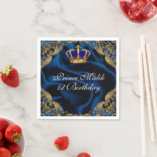 Prince Royal blauw en goud kroon en zijde Servet (Insitu)