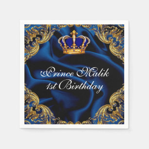 Prince Royal blauw en goud kroon en zijde Servet