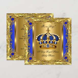 Prince Royal Blue Baby shower Boy Regal Gold 2 Kaart
