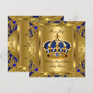 Prince Royal Blue Baby shower Boy Regal Gold 3 Kaart