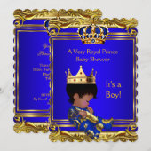 Prince Royal Blue Baby shower Gold Boy Ethnic Kaart (Voorkant / Achterkant)