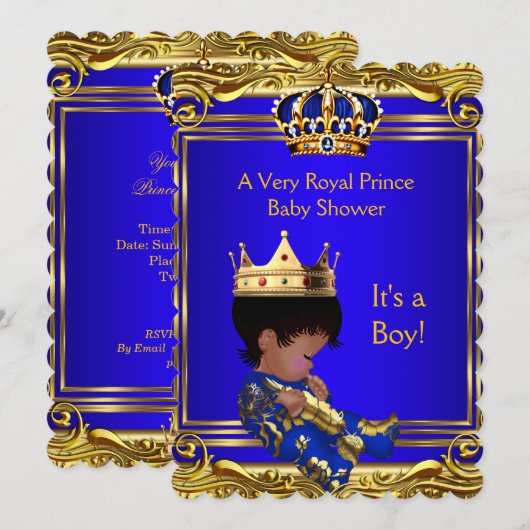 Prince Royal Blue Baby shower Gold Boy Ethnic Kaart (Voorkant / Achterkant)