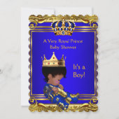 Prince Royal Blue Baby shower Gold Boy Ethnic Kaart (Voorkant)