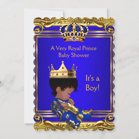 Prince Royal Blue Baby shower Gold Boy Ethnic Kaart (Voorkant)