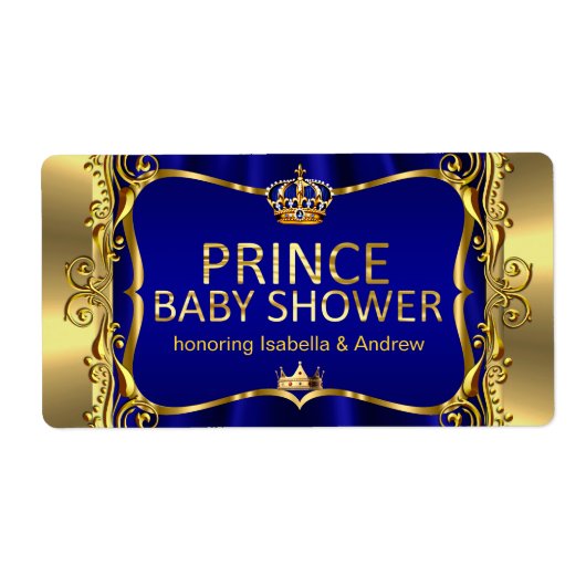 Prince Royal Blue Baby shower Gold Boy Etiket (Voorkant)