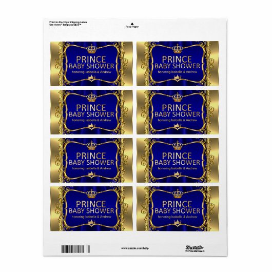 Prince Royal Blue Baby shower Gold Boy Etiket (Full Sheet)