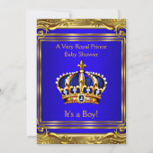 Prince Royal Blue Baby shower Gold Boy Kaart (Voorkant)