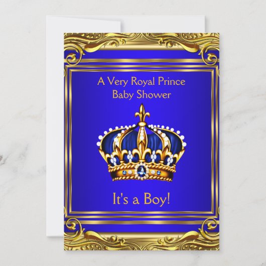 Prince Royal Blue Baby shower Gold Boy Kaart (Voorkant)