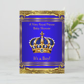 Prince Royal Blue Baby shower Gold Boy Kaart (Staand voorkant)