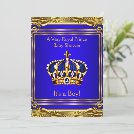 Prince Royal Blue Baby shower Gold Boy Kaart (Staand voorkant)