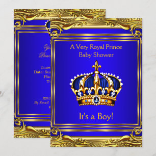 Prince Royal Blue Baby shower Gold Boy Kaart