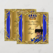 Prince Royal Blue Baby shower Gold Ethnic Boy Kaart (Voorkant / Achterkant)