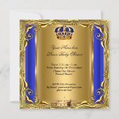Prince Royal Blue Baby shower Gold Ethnic Boy Kaart (Achterkant)