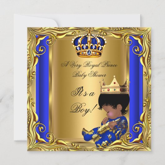 Prince Royal Blue Baby shower Gold Ethnic Boy Kaart (Voorkant)