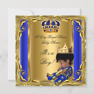 Prince Royal Blue Baby shower Gold Ethnic Boy Kaart