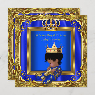Prince Royal Blue Baby shower Gold Lijst Boy Kaart