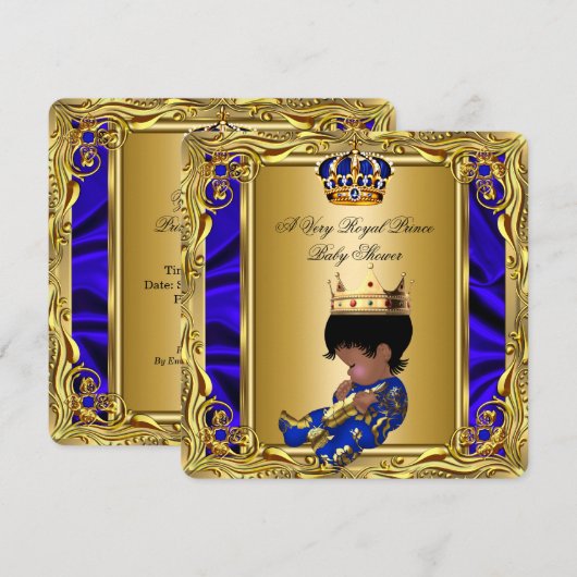 Prince Royal Blue Baby shower Regal Gold Boy 2 Kaart (Voorkant / Achterkant)