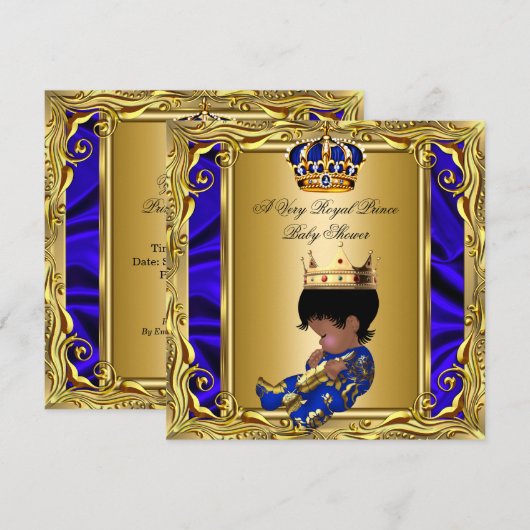 Prince Royal Blue Baby shower Regal Gold Boy Kaart (Voorkant / Achterkant)